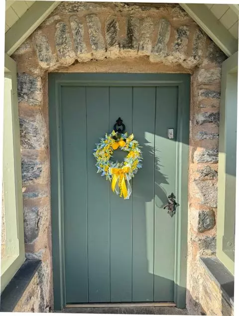Summer lemon Themed Ribbon Wreath On Front Door