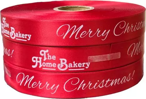 Red 25mm printed Ribbon With White Print