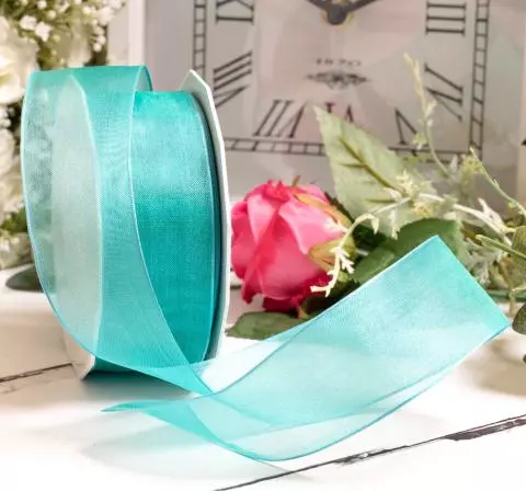 wired edged turquoise sheer ribbon