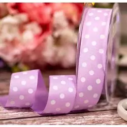 25mm Lilac Taffeta Ribbon With Polka Dot Design