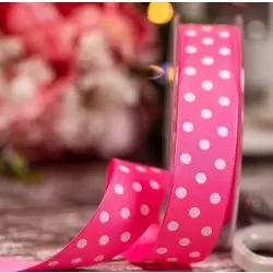 25mm Pink Taffeta Ribbon With White Polka Dot Design