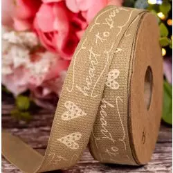 25mm Hopsack Ribbon With White Heart To Heart Design