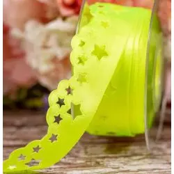 35mm Neon Yellow Scatter Star Design Satin Ribbon By Berisfords Ribbons