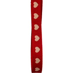9mm red grosgrain with cream heart print