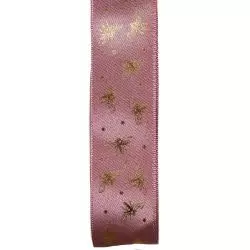 25mm Colonial Rose Satin Ribbon With Gold Bee Design