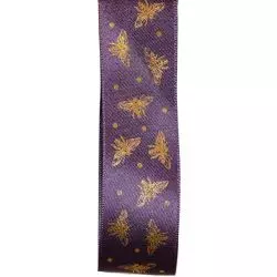 25mm Satin Ribbon In Mauve With Bee Design