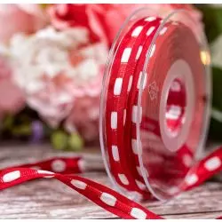 10mm x 10m Red & White Dash Ribbon By Berisfords Ribbons 