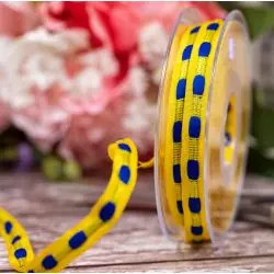 10mm x 10m Yellow & Blue Dash Ribbon By Berisfords Ribbons