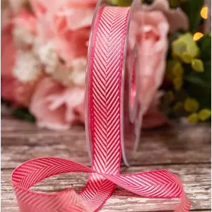 16mm pink herringbone stripe ribbon by Berisfords Ribbons