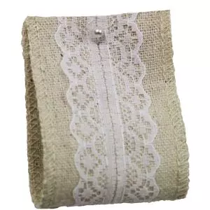 Linen & Lace Ribbon 50mm x 5yrds With White Lace Overlay