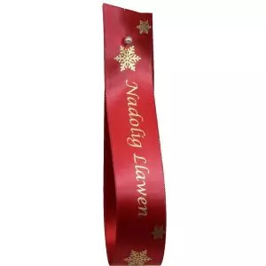 Red & Gold Snowflake Welsh Christmas Ribbon Nadolig Llawen 15mm 