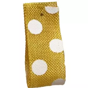 Faux Burlap Ribbon In Yellow With White Polka Dot Design - 25mm x 20m