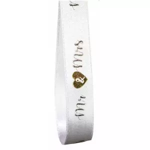 Mr & Mrs Ribbon with Gold Love heart, 15mm