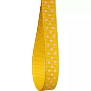 9mm yellow Grosgrain Ribbon With Cream Micro Dots