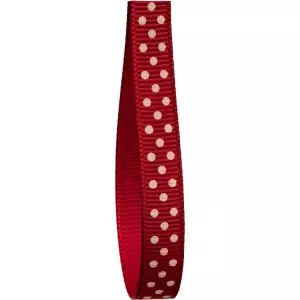 9mm red grosgrain ribbon with cream micro dots