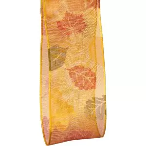 Golden Autumn Leaf - Wired Sheer Ribbon 40mm x 20m