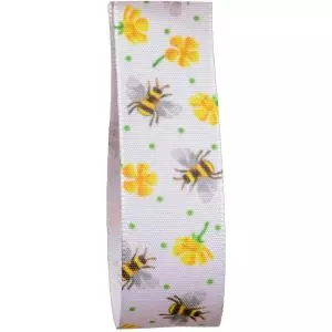 Bee Ribbon, Summer Bee Ribbon, D Stevens Bee Ribbon, Yellow Checked Bee  Ribbon, Embroidered Bee Ribbon, Bee Happy Ribbon, 4 Inch Ribbon 