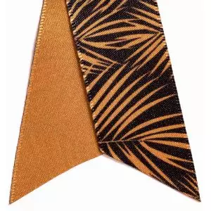 Gold and black palm leaf print satin ribbon