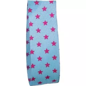 25mm x 20m Blue Cotton Ribbon With Red Star Print