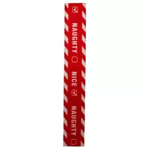 Naughty or Nice red and white printed satin ribbon ideal for christmas projects. Article 80912