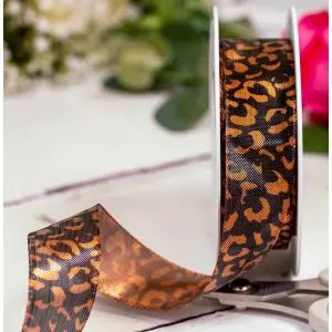 copper and black animal print ribbon on a lame style ribbon by Berisfords