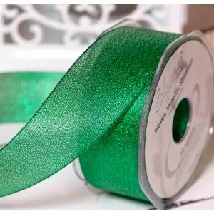 38mm festive green metallic shimmer ribbon