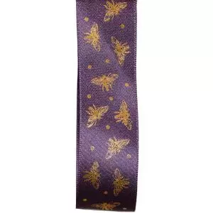 25mm Satin Ribbon In Mauve With Bee Design