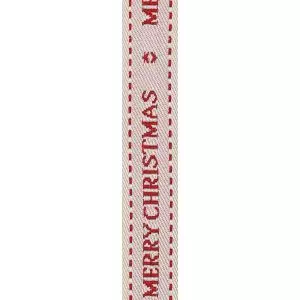 15mm x 15m Cream and Red Woven Merry Christmas Ribbon 