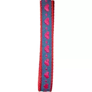 10mm woven blue ribbon with woven red hearts