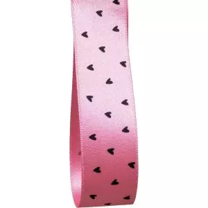25mm Pink and Black Scatter Heart Ribbon By Berisfords Ribbons