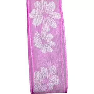 Pink Floral Sheer Ribbon With Wired Edge