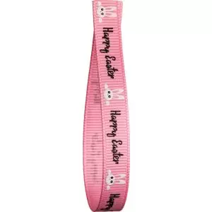 9mm x 25m Pink Grosgrain Ribbon With Happy Easter Design