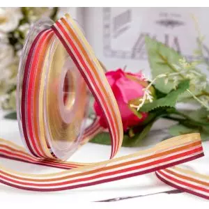 15mm red and gold self striped ribbon