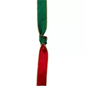 red and green dual coloured satin ribbon with gold edging