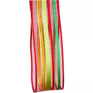 Red 7 Green Self Striped sheer and satin ribbon 25mn wide