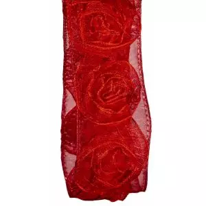 38mm red rose rosette sheer ribbon