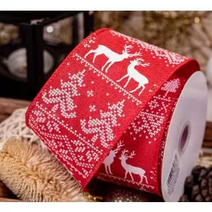 Scandi style Reindeer print ribbon 63mm x 10yrds