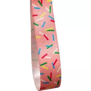 25mm pink Satin Ribbon With Sprinkle Design