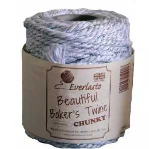 Chunky white bakers twine with silver thread