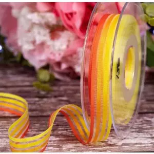 15mm yellow and orange self striped ribbon by Berisfords Ribbons