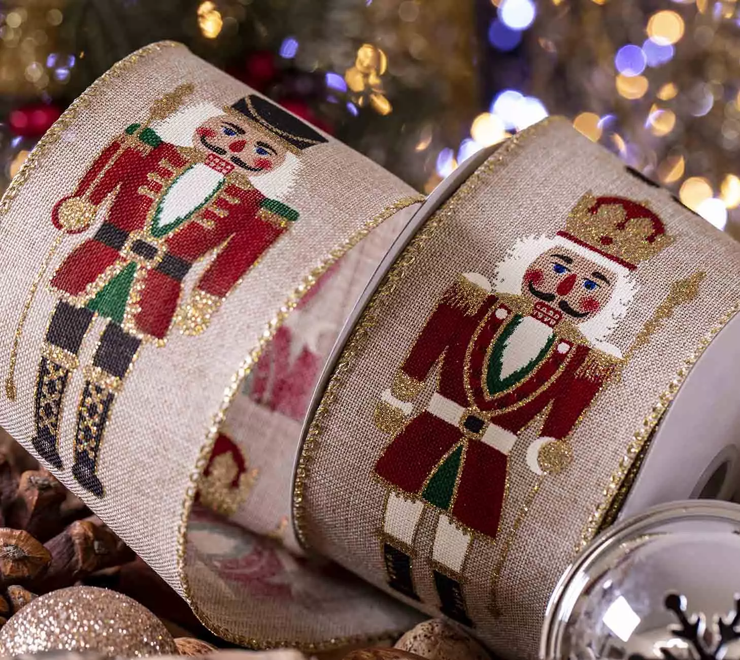 Nutcracker Christmas Ribbon With Wired Edges