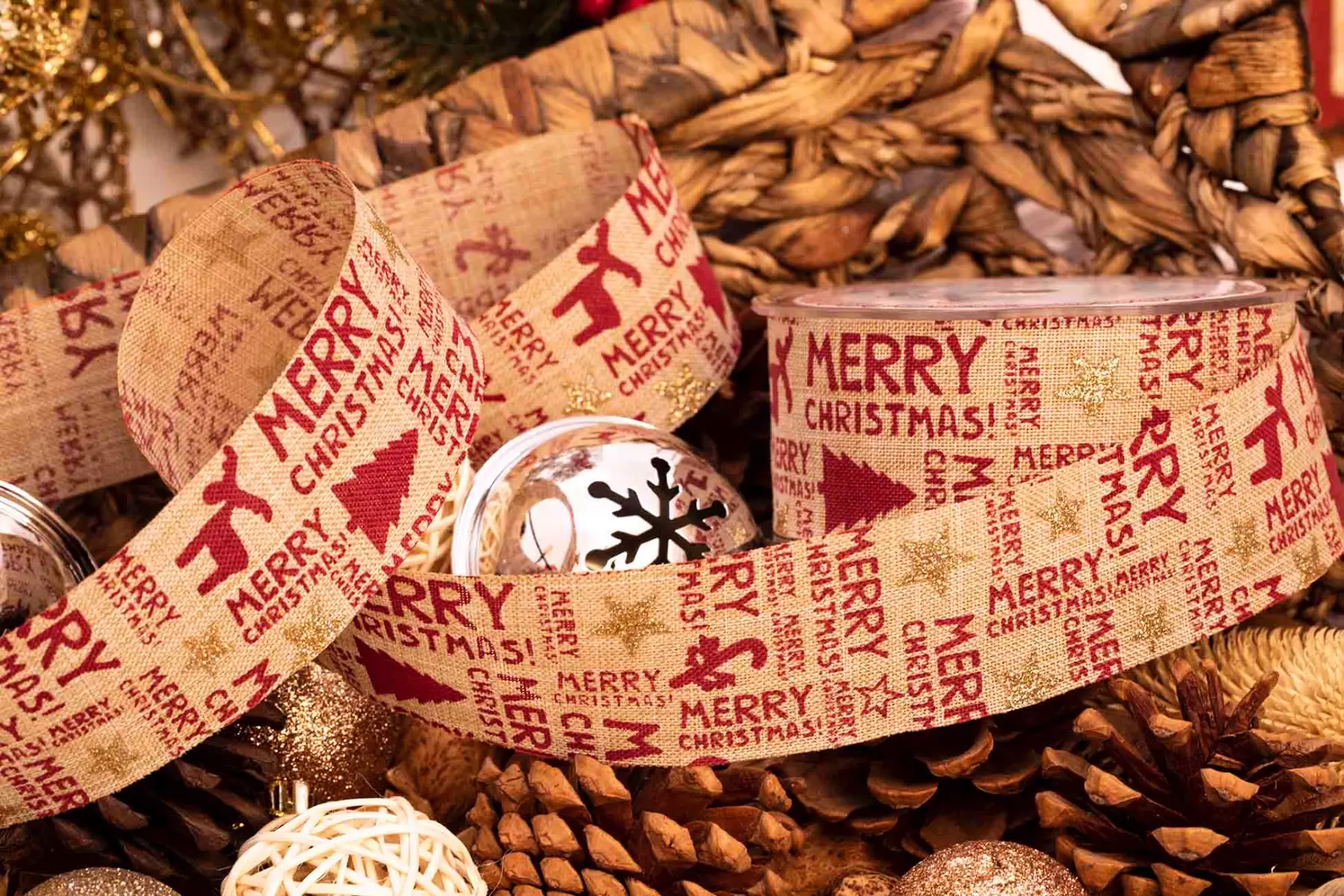 Merry Christmas On Natural Hessian Style Ribbon