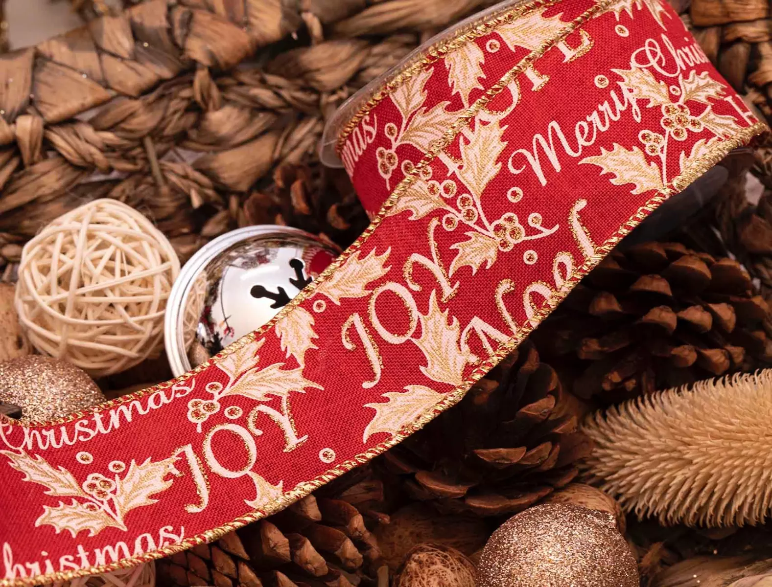 Merry Christmas Holly & Hope Design Ribbon 50mm x 10 yrds