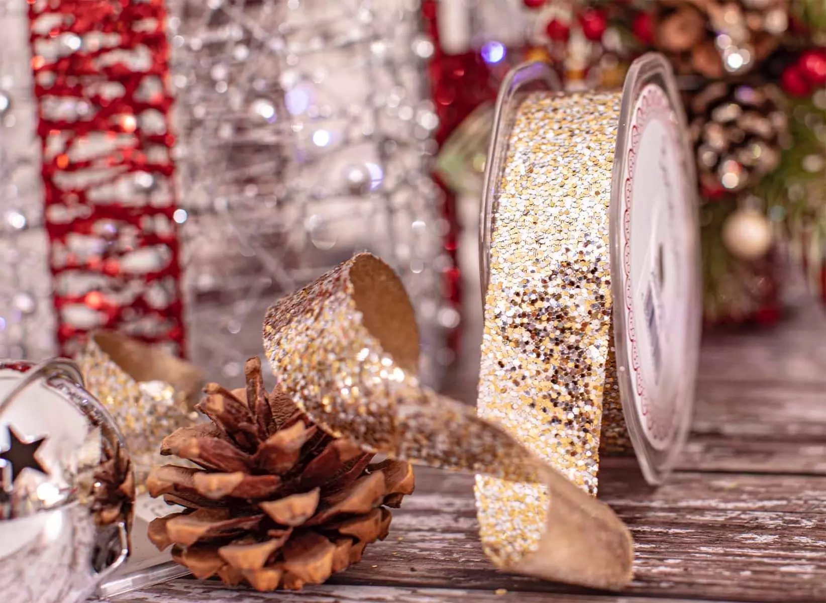Silver and gold glitter ribbon