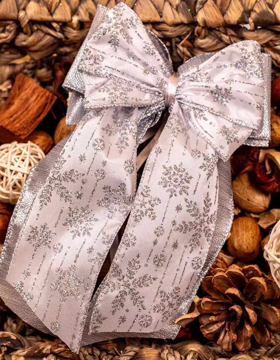 white and silver large handmade bow