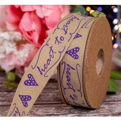 25mm Hopsack Style Ribbon With Purple Heart To Heart Print