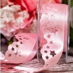35mm Scatter Star Satin Ribbon In Pink Azalea