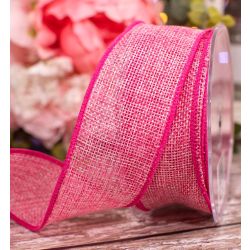 Wired Edged Pink Woven Hessian Ribbon