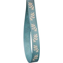 9mm Fern print grosgrain ribbon in sea breeze blue