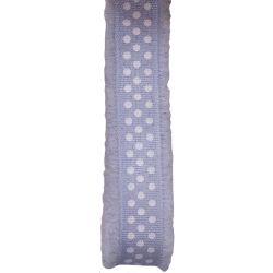 18mm Pale Blue Ribbon With Frayed Edge and White Dots Design Print